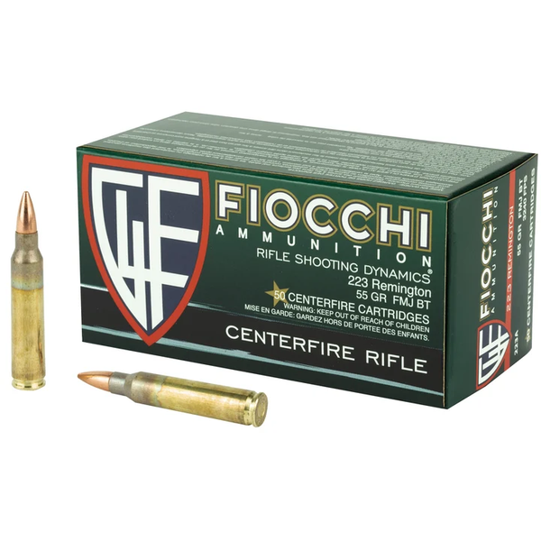 Fiocchi Ammunition .223 Remington 55 Grain Full Metal Jacket Boat Tail projectile (x50)